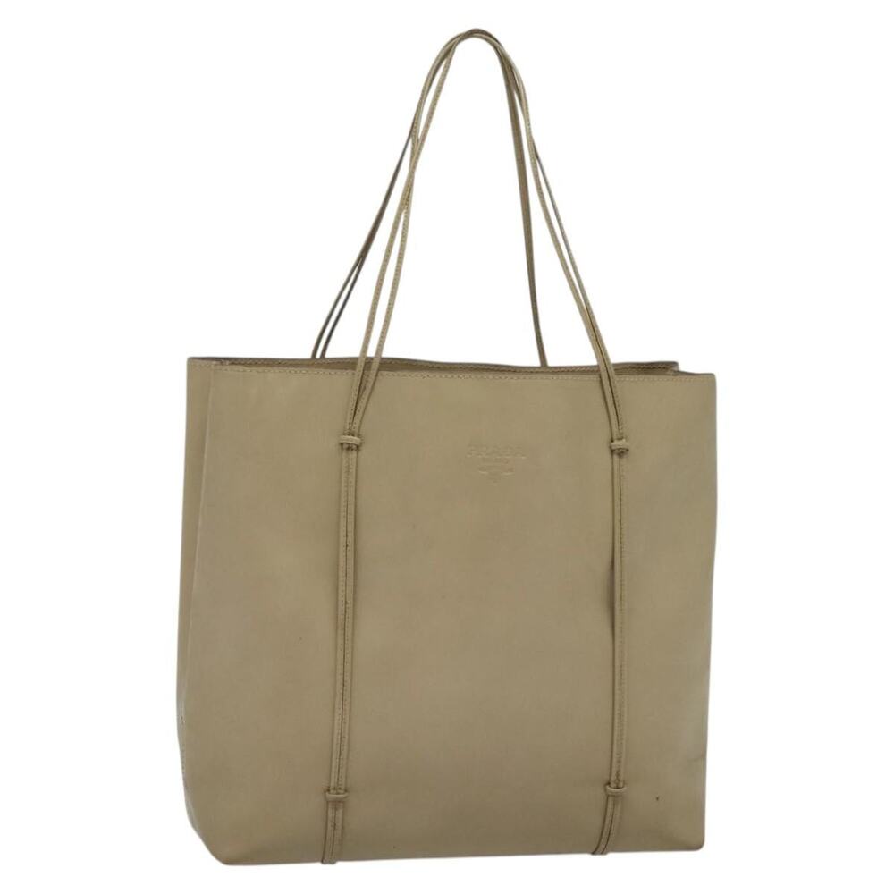 PRADA Hand Bag Patent Leather Beige